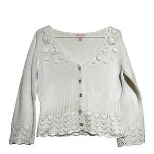 VTG Lilly Pulitzer Cardigan 100% Cotton Floral Embroidery Button Front Large